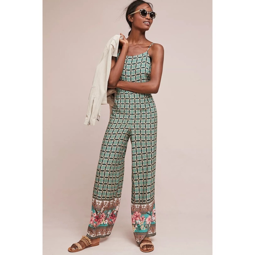 FARM Rio X Anthropologie Honolulu Wide Leg Tropical Jumpsuit Sz XL